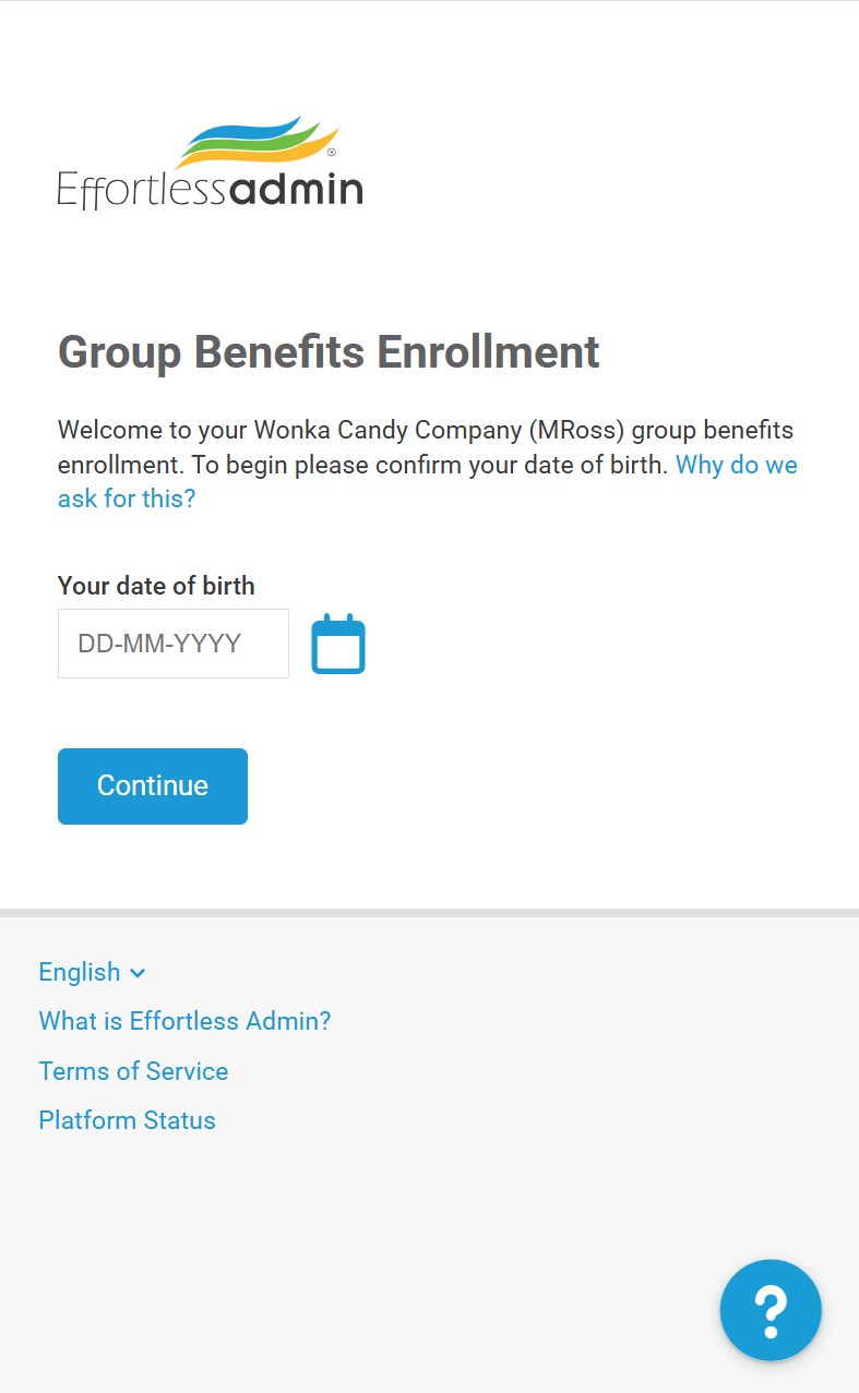 Employee enrollment screen 1 of 9 on a phone