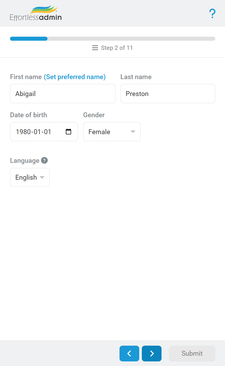 Employee enrollment screen 2 of 9 on a phone