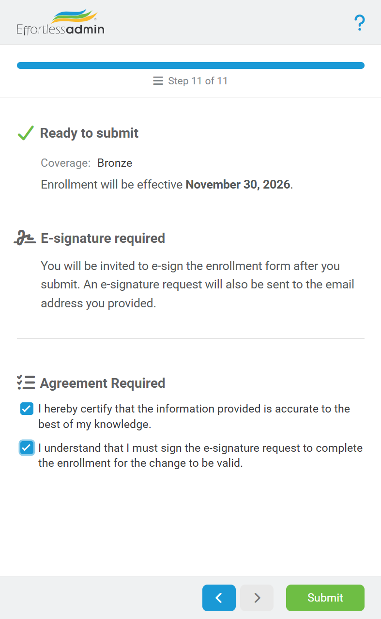 Employee enrollment screen 6 of 9 on a phone