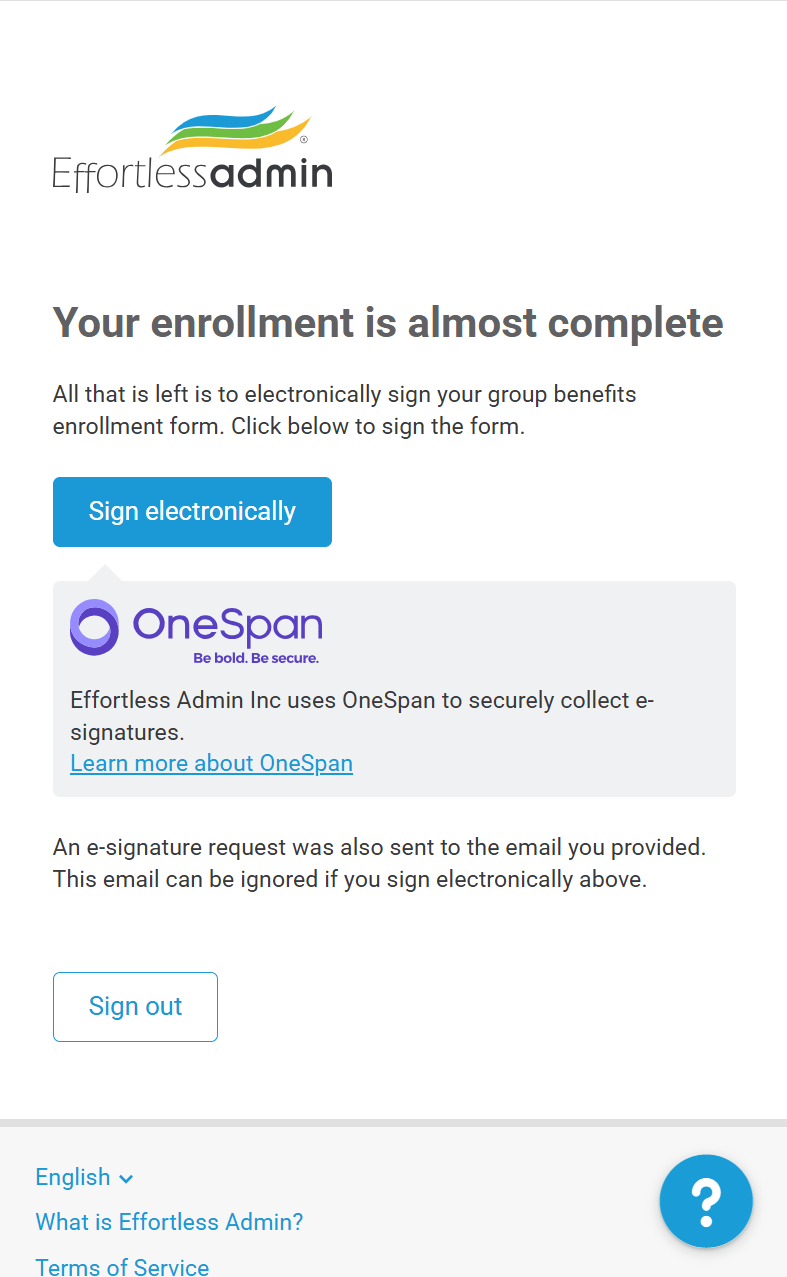 Employee enrollment screen 7 of 9 on a phone